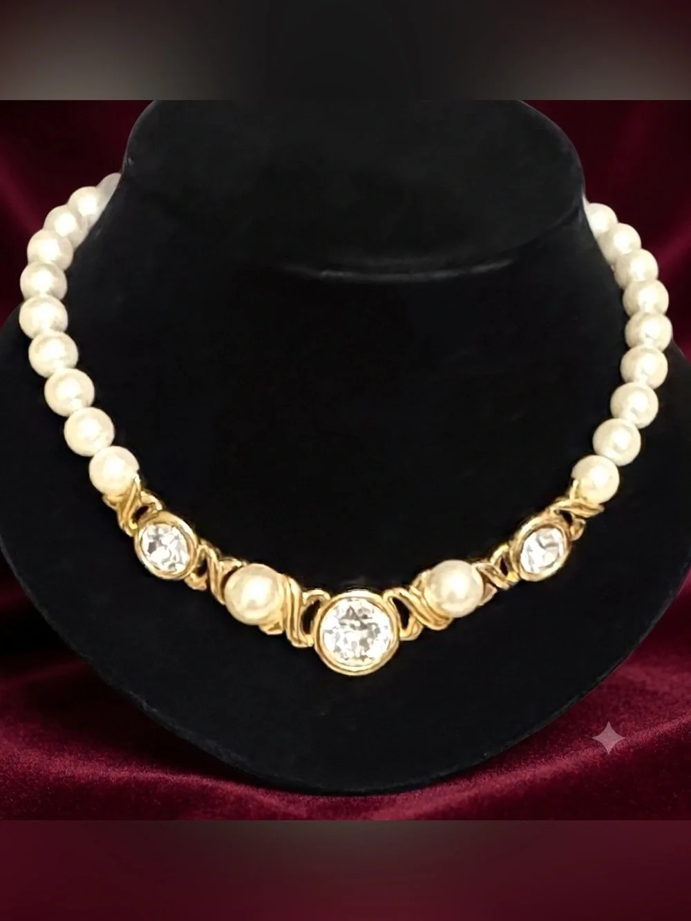 Stunning Vintage Napier Faux Pearl and Crystal Necklace  LIKE NEW
